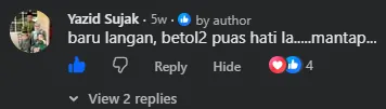 Komen Facebook oleh Yazid Sujak