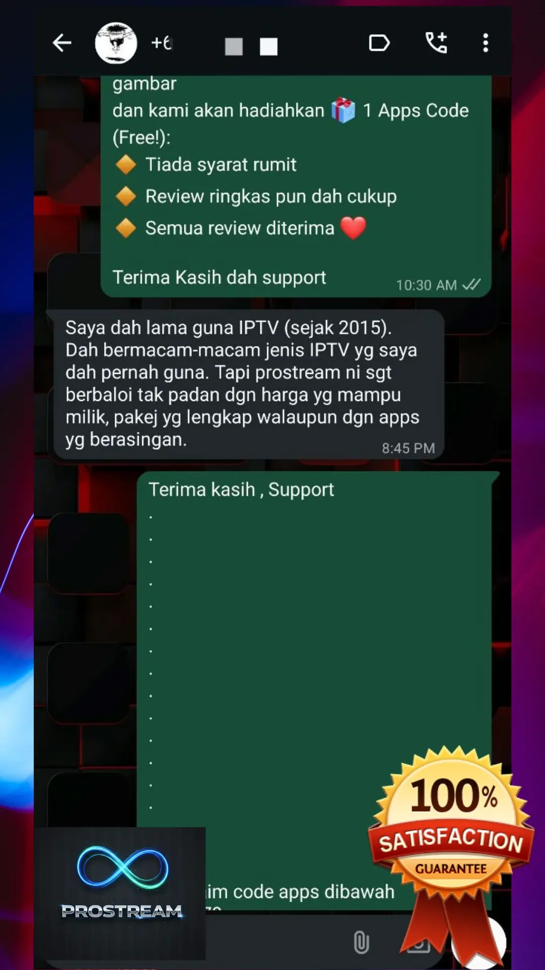 Review pelanggan PROSTREAM+