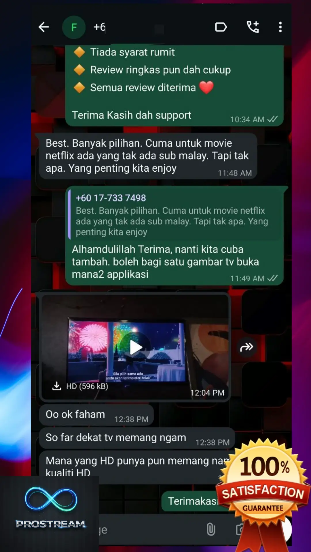 Review pelanggan PROSTREAM+
