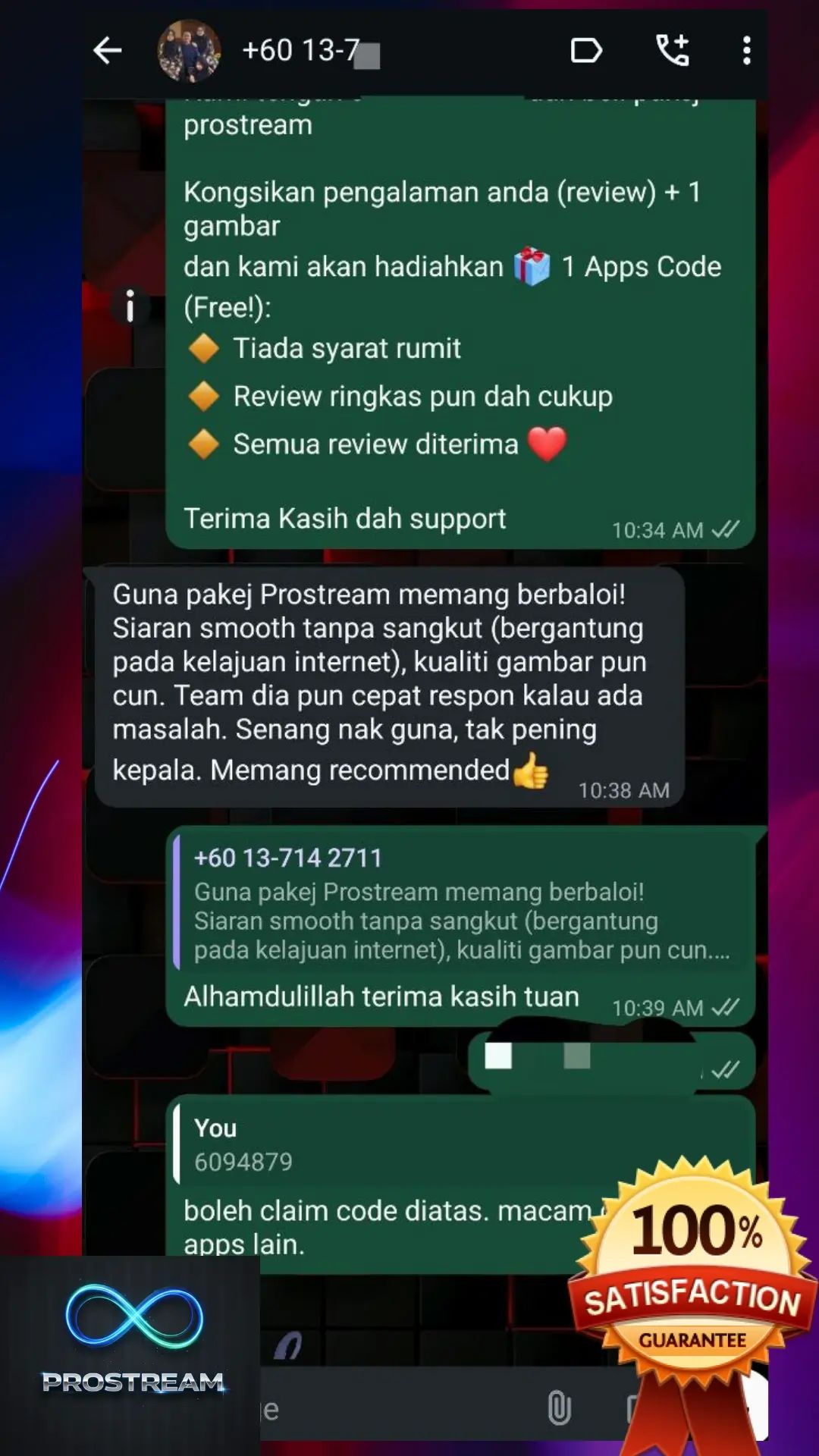 Review pelanggan PROSTREAM+