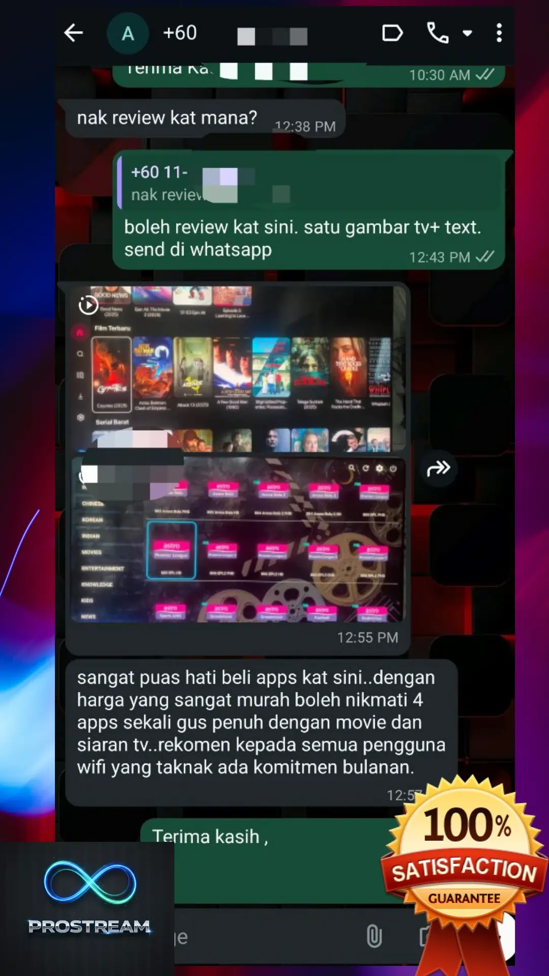 Review pelanggan PROSTREAM+